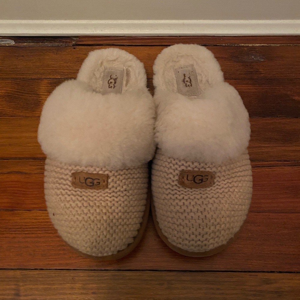 UGG Tan Knit Slippers with Plush Lining